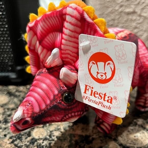 FIESTA Triceratops 8" Printed Plush Stuffed Dinosaur Red Pink NWT - Picture 2 of 9